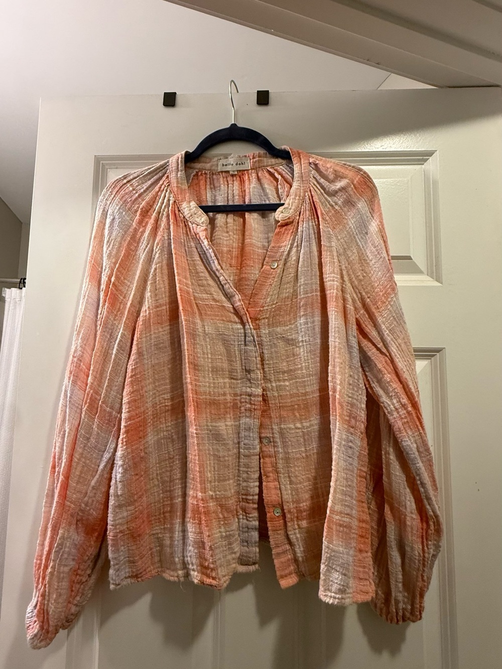 Bella Dahl Peach and White Gauze Button-Down Blouse